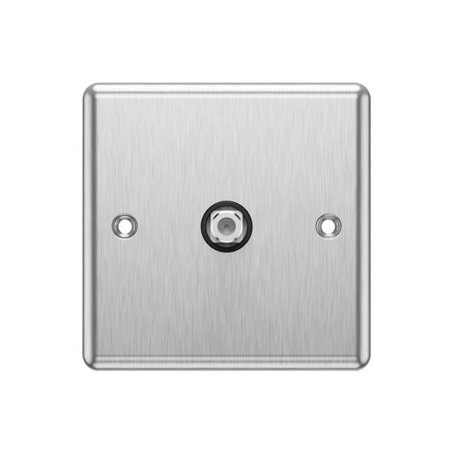 1 Gang Satellite Socket Brushed Chrome Blk Insert