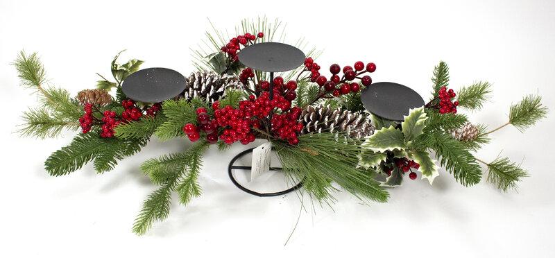 82Cm Red Berry And Holly Candle Holder