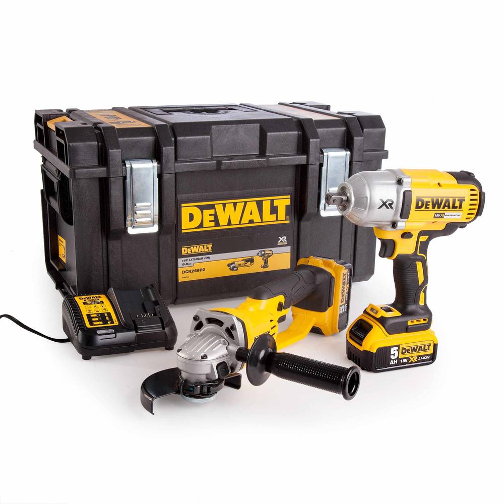 Dewalt Impact Wrench & Grinder 5.0ah 18V Twin Pack