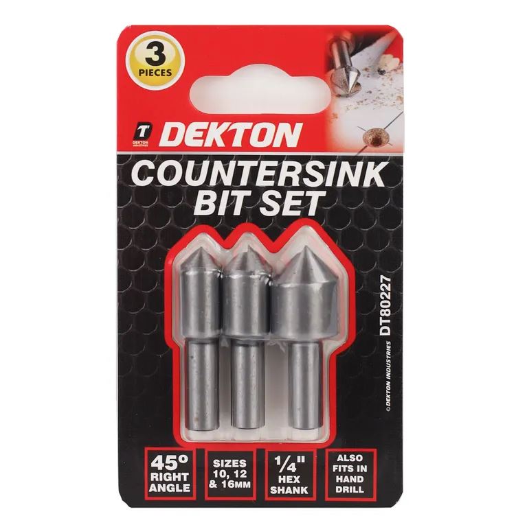 Dekton 3pc Countersink Bit Set 10,12,16mm