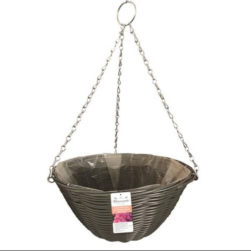 Blossom Rattan Effect Dark Grey Hanging Basket 14