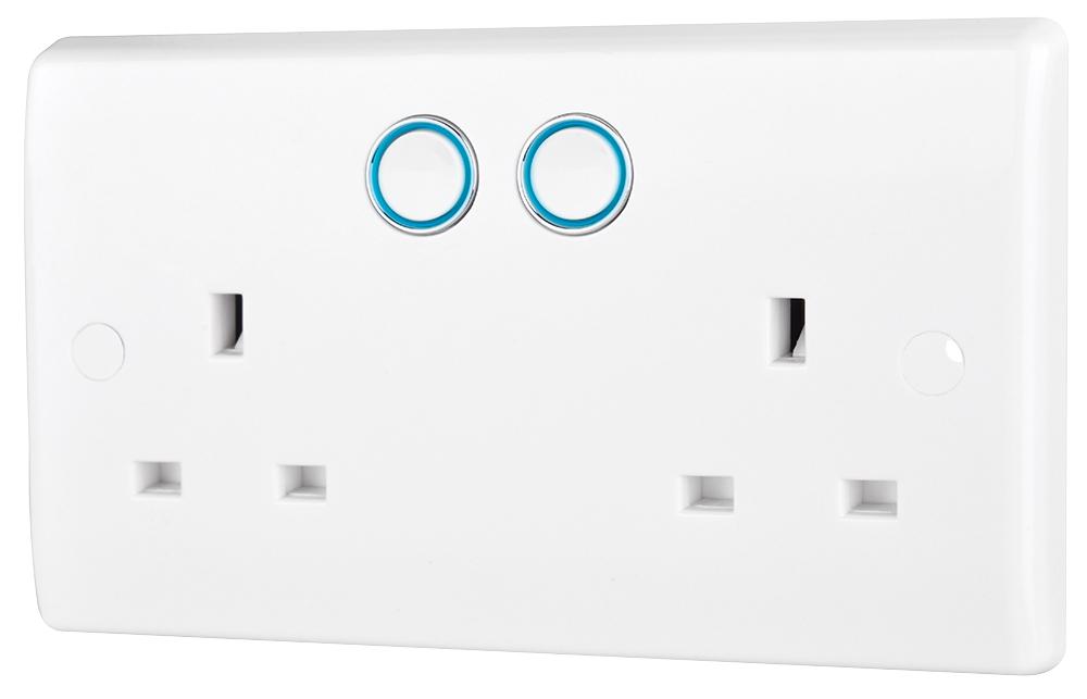 Smart Power Socket, Double Switched 13A, White Moulded - Slim Profile