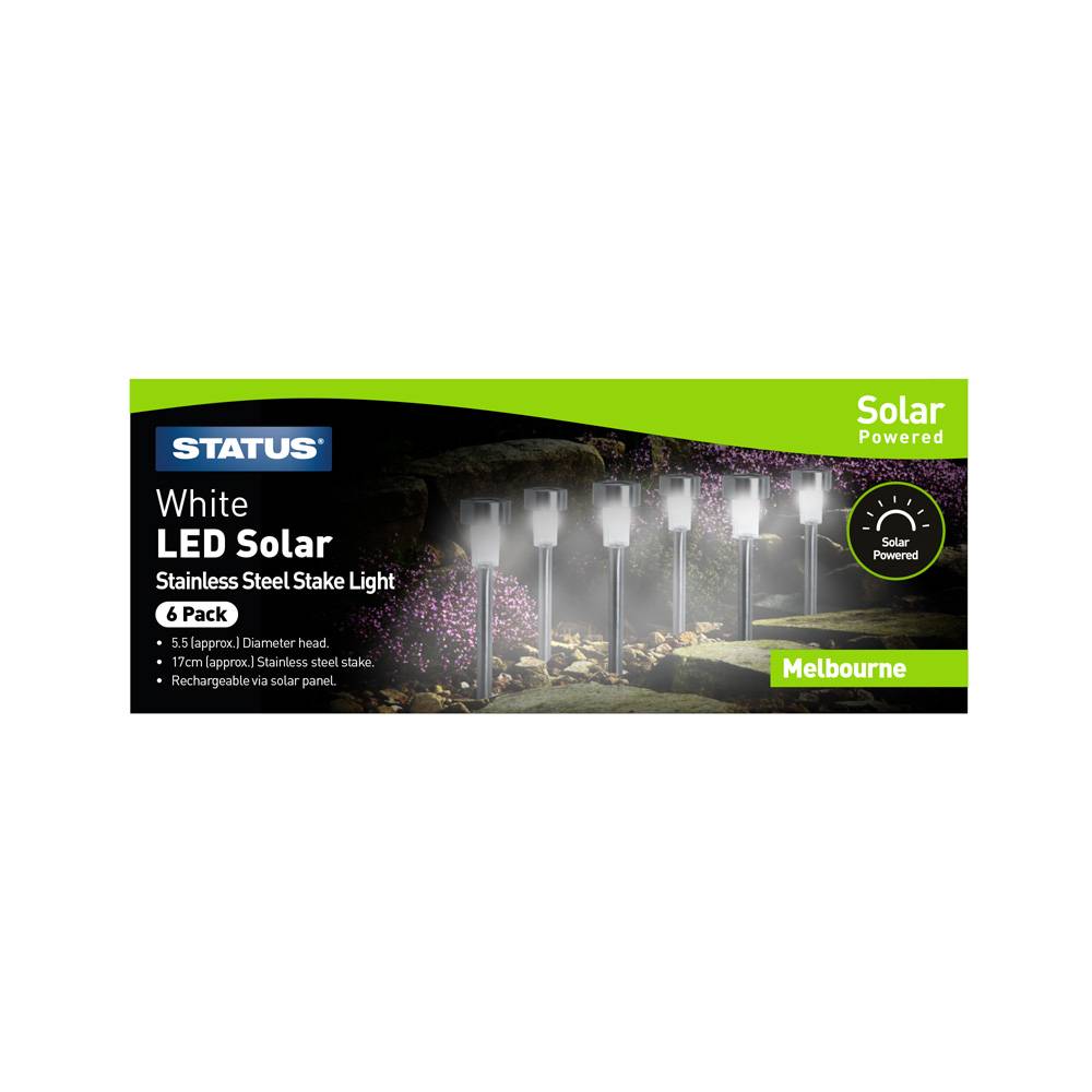 Melbourne 5.5Cm White Led Solar Stake S/S 6Pk