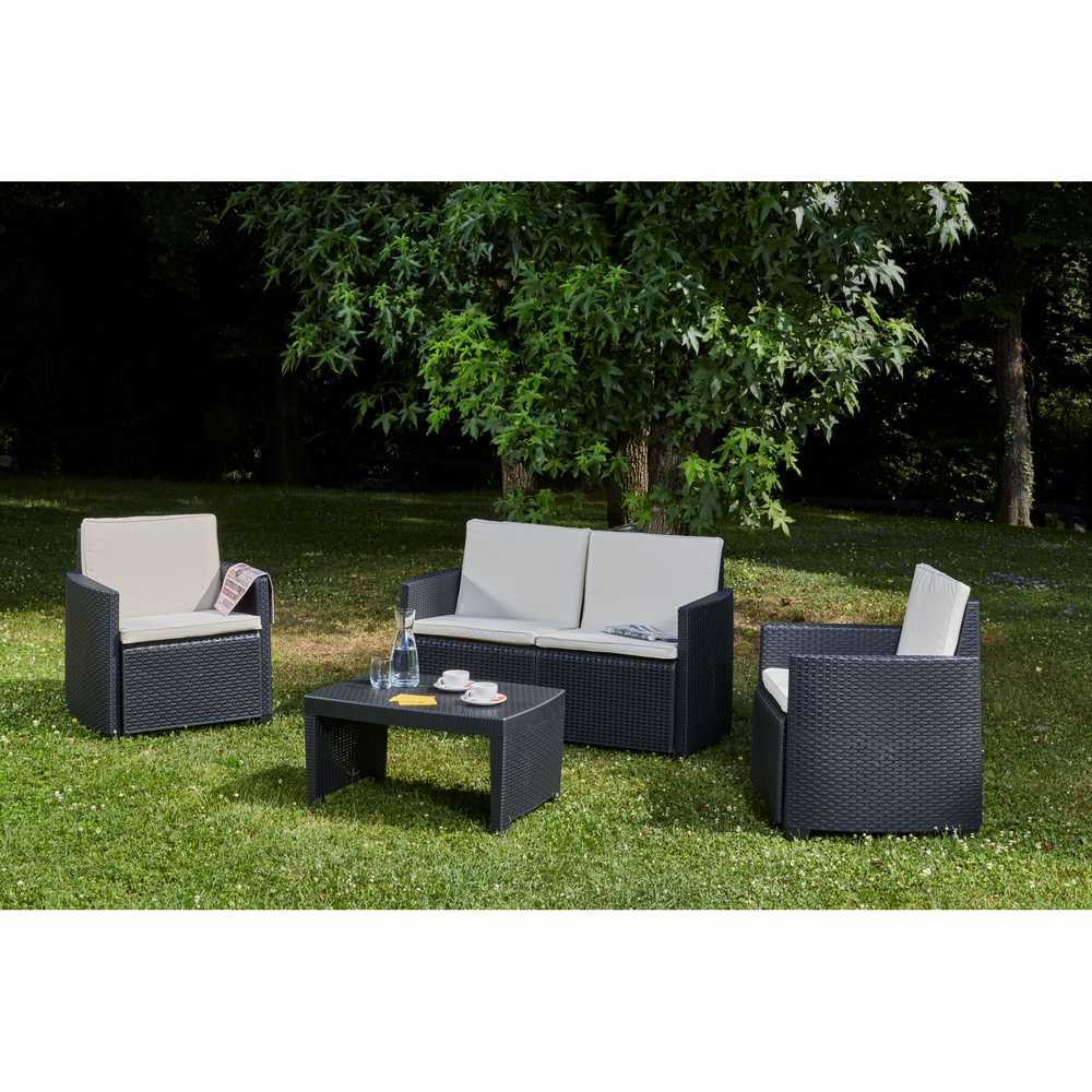 Lipari Rattan Effect Coffee Set With Cushions