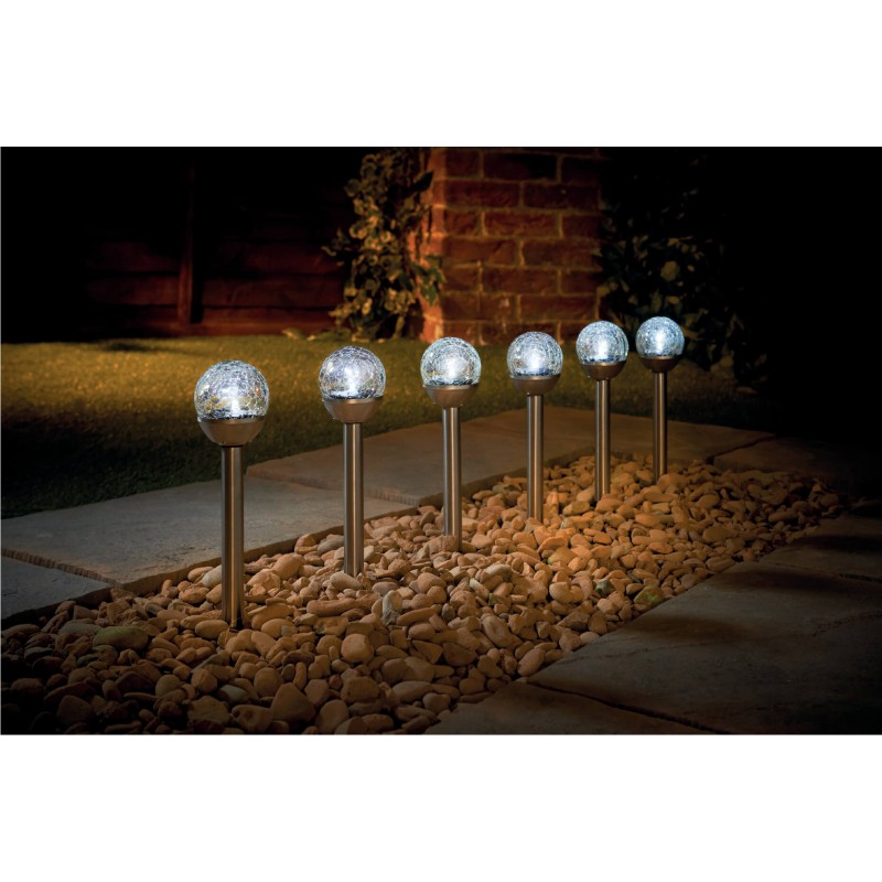 Mini Crackle Ball Post Light S/S White Led