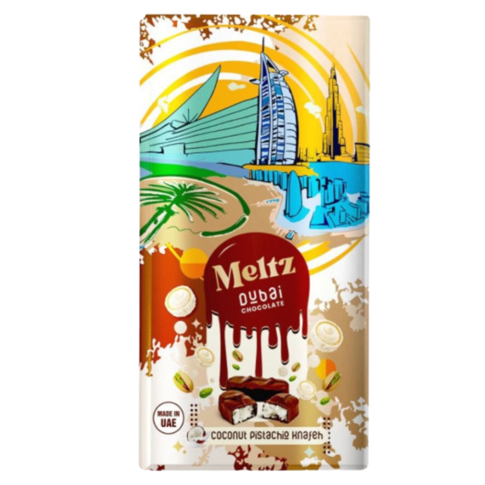 Meltz Dubai Coconut Pistachio Knafeh Chocolate Bar - 75g