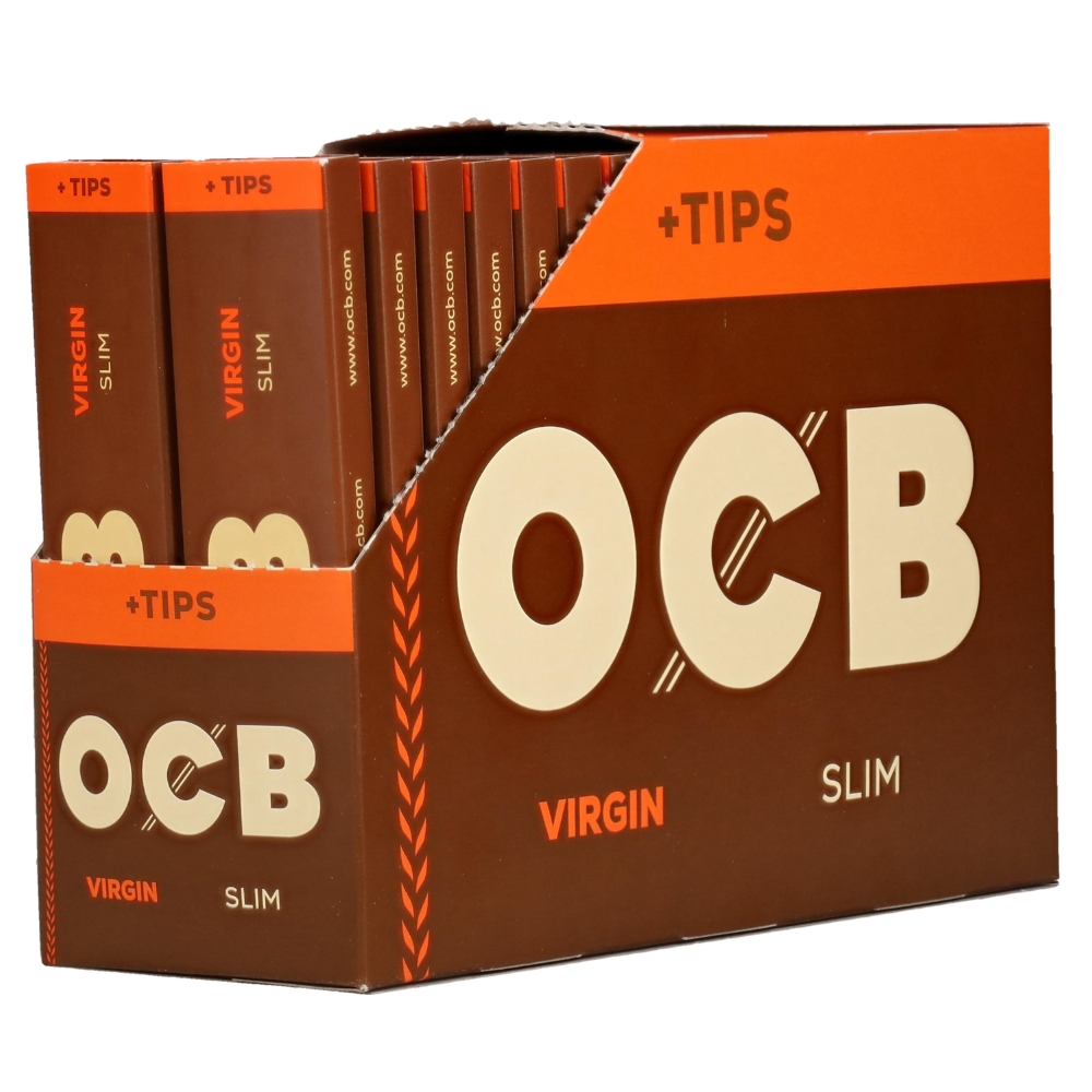 OCB Brown Virgin Slim Rolling Papers & Tips